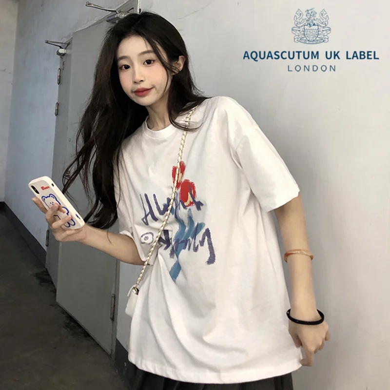 

Aquascutum, черная летняя футболка с коротким рукавом для женщин