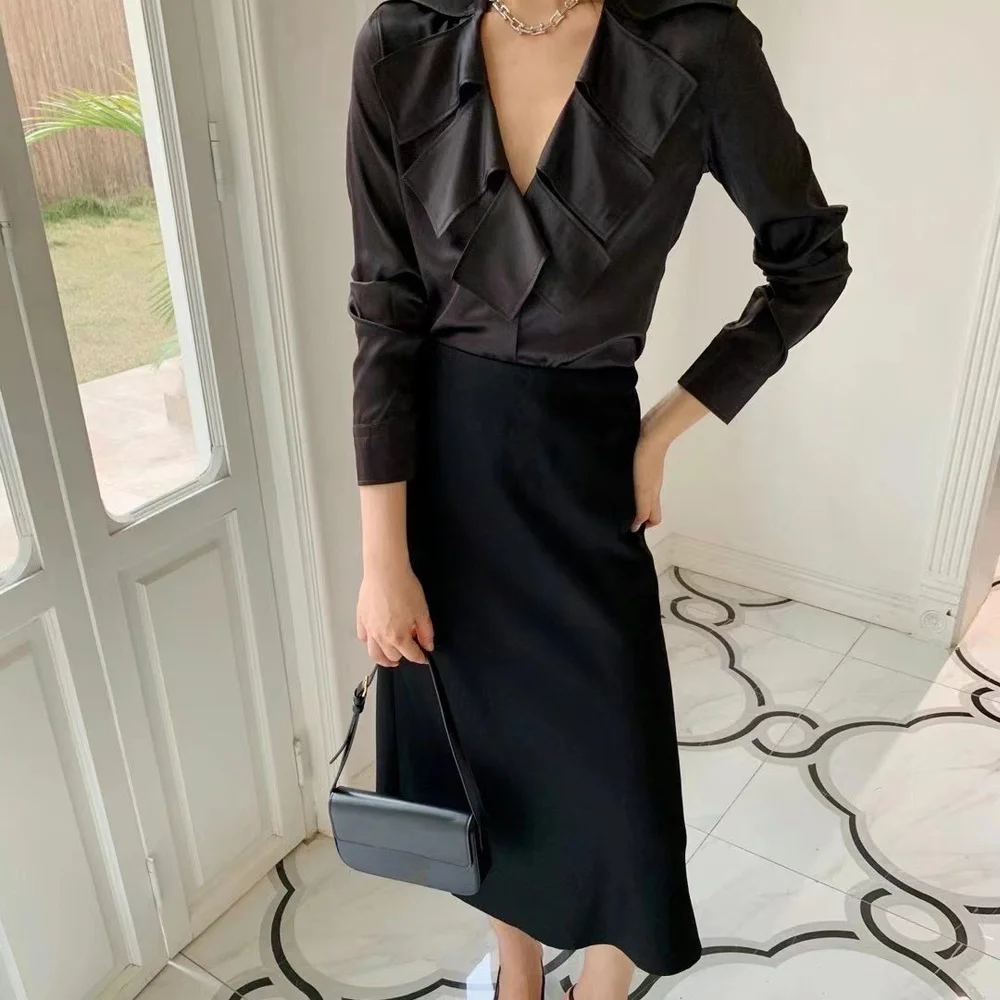 

Весенне-летняя новая Минималистичная юбка с отделкой двух цветов