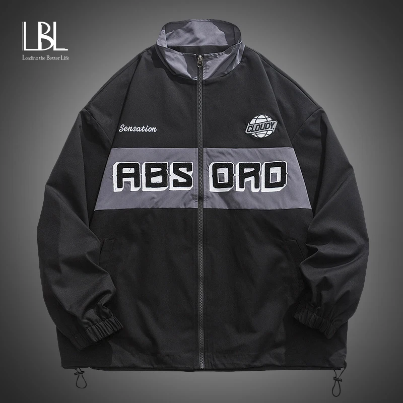 

Mens Jacket Autumn Trend Stand Collar Windproof Coat Male Outdoor Sports Streetwear Spring Loose Patchwork Jackets Men Clothing
