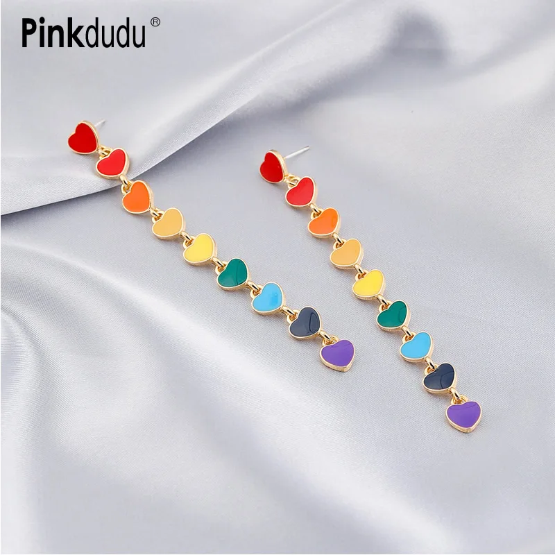 

Модные новые длинные висячие серьги Pinkdudu Love, простые висячие серьги из сплава с глазурью, украшения для женщин, подарки PD865