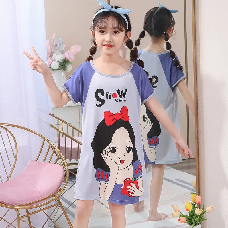 

Disney Snow White Children's Nightdress Girls Cartoon Thin Style Pajamas Summer Short Sleeved Home Clothes Pajamas for Girls