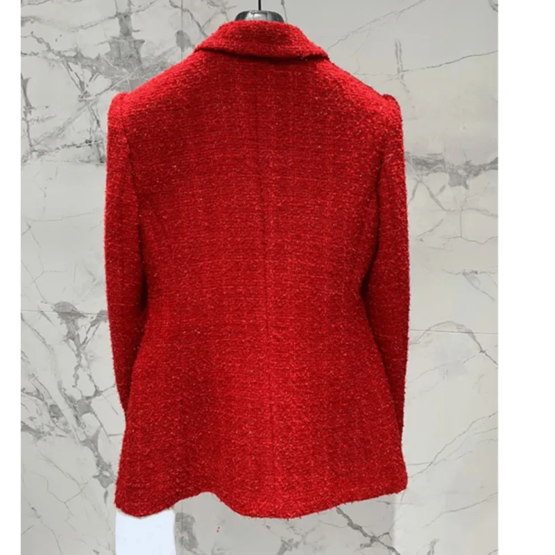 [oein] Европейская станция 2024 осенний новый маленький красный двубортный грубый