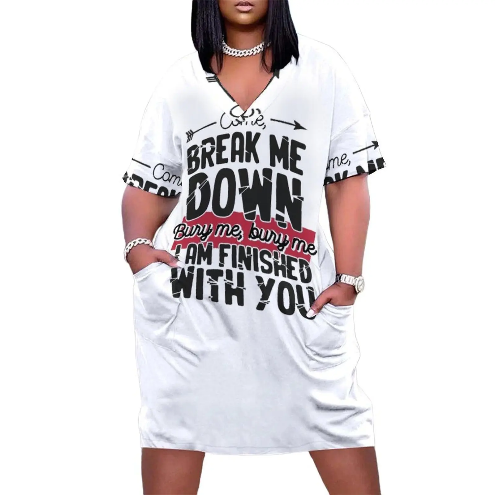 Женское свободное платье с карманами надпись прийти сломать меня бери Я закончил