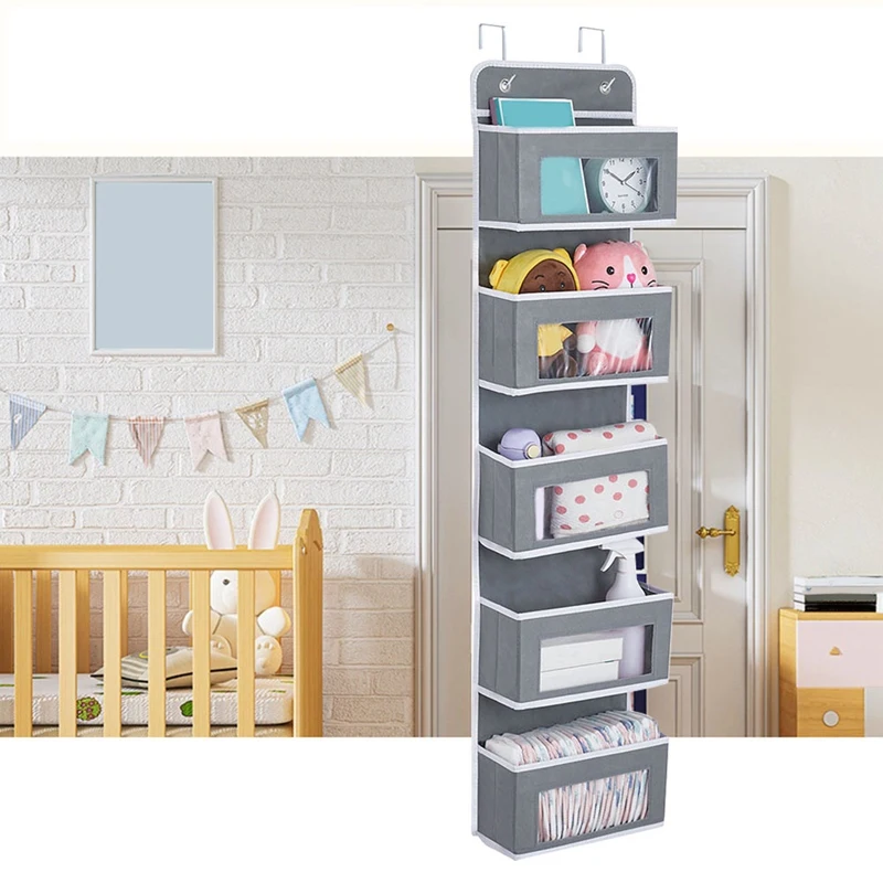 

1 Piece Five Layer Non-Woven Door Storage Bag Multi-Layer Hanging Wardrobe Storage Bag Gray