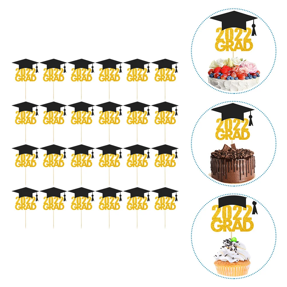 

24 Pcs Toppers Cupcake Decorations Graduation Caps Topper Dessert Ornaments For Dessert Party Graduation