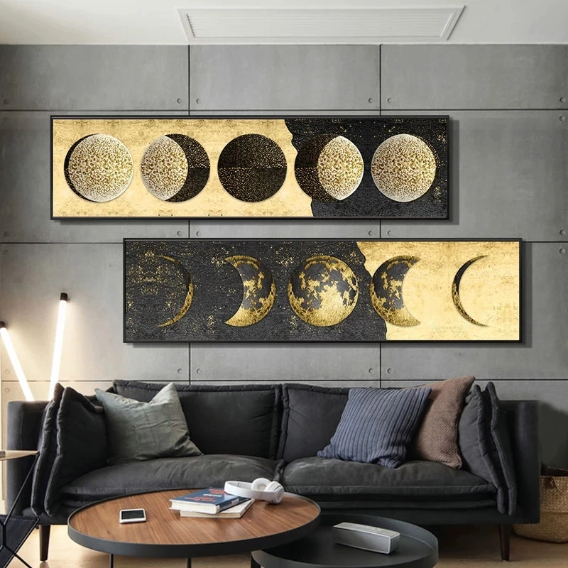 

Moon Phase Canvas Painting Golden Moon Wall Art Posters Prints Big Size Planet Solar Wall Pictures for Living Room Decor Cuadros