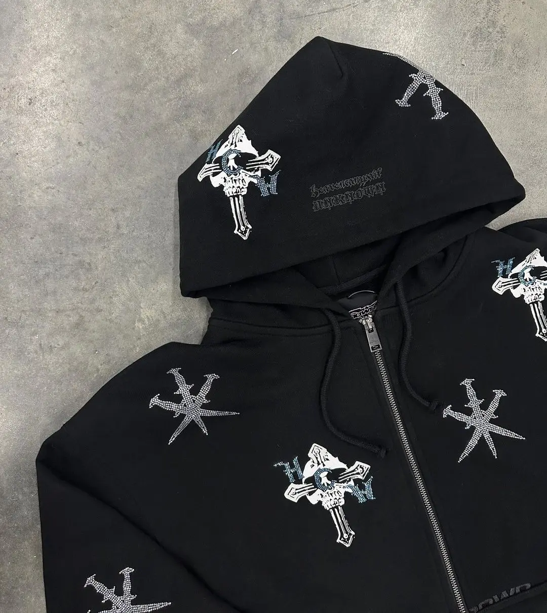 

Худи женское черное в стиле хип-хоп, уличная одежда в готическом стиле, на молнии, с принтом Креста в стиле K-POP, на осень