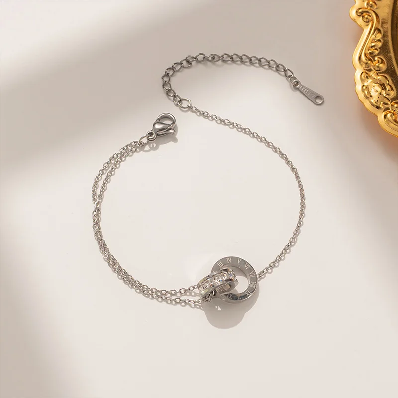 Позолоченный браслет из нержавеющей стали с ослепительным цирконом для женщин и