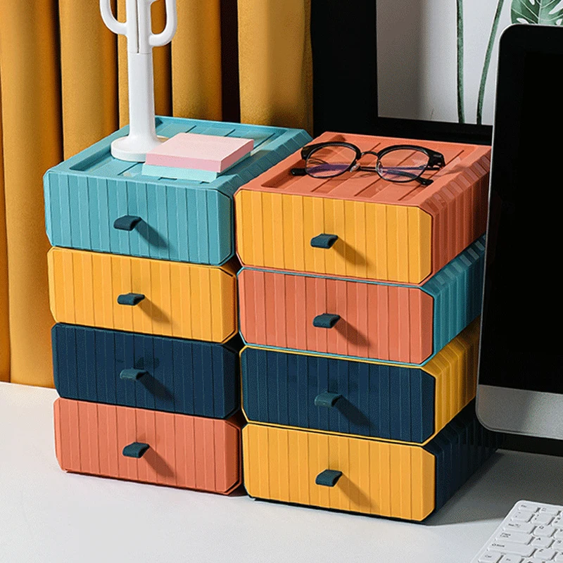 

Desktop Drawer Storage Box Creative Simple Contrast Color Can Be Stacked Multi-functional Cosmetic Desk Stackable Storage Box