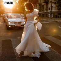 fivsole long one shouldear wedding dresses summer style vestidos de novia fashion pleat satin formal bridal gowns party dresses