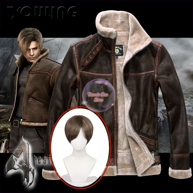 Biohazard Resident 4 костюм Леона С Кеннеди кожаное пальто куртка для косплея из