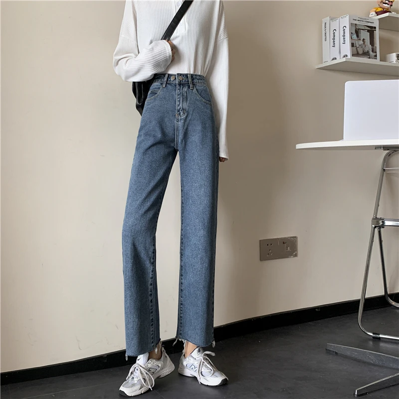 N1915    New fashion slim loose cropped wide-leg pants high-waisted loose jeans
