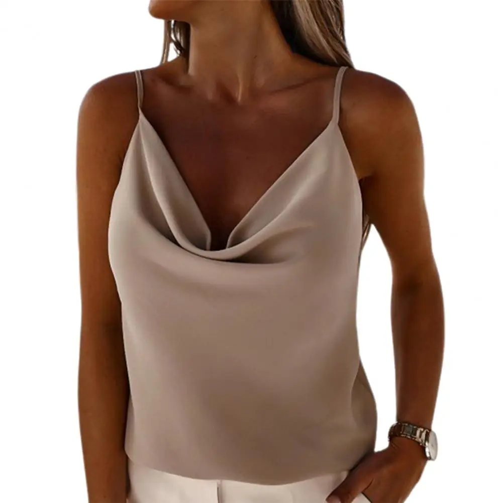 

Майка женская атласная на бретельках, пикантный однотонный топ без рукавов, с открытой спиной, базовый шифоновый топ, на лето