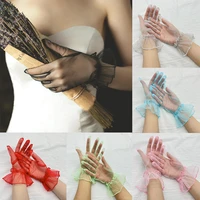 transparent mesh wedding bride gloves short tulle gloves lotus leaf sheers gloves lace full finger mittens ultra thin stretchy