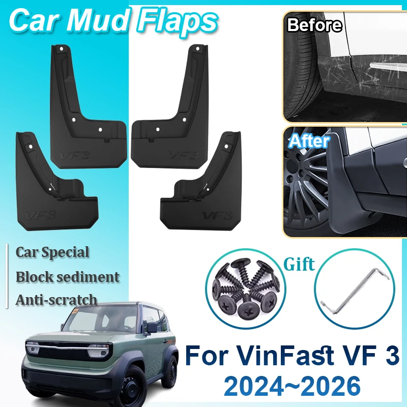 Фото Для VinFast VF3 2025: Аксессуары 2024-2026, автомобильные брызговики (передние и задние), защита колесных арок, аксессуары для автомобиля №5