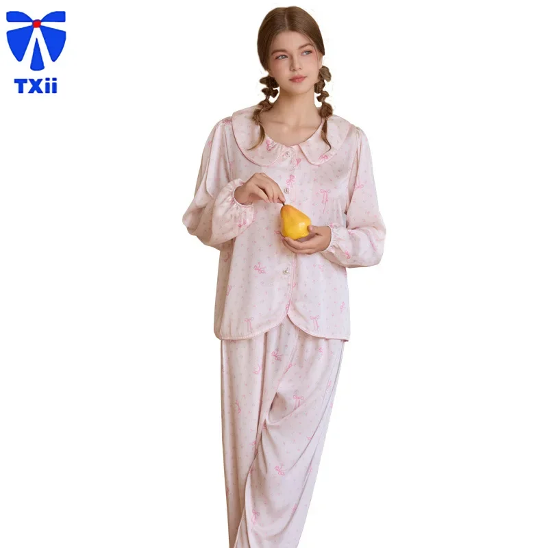 TXii Girl's Sense Sweet Doll Collar Пижамы женские с объемными рукавами короткий костюм в