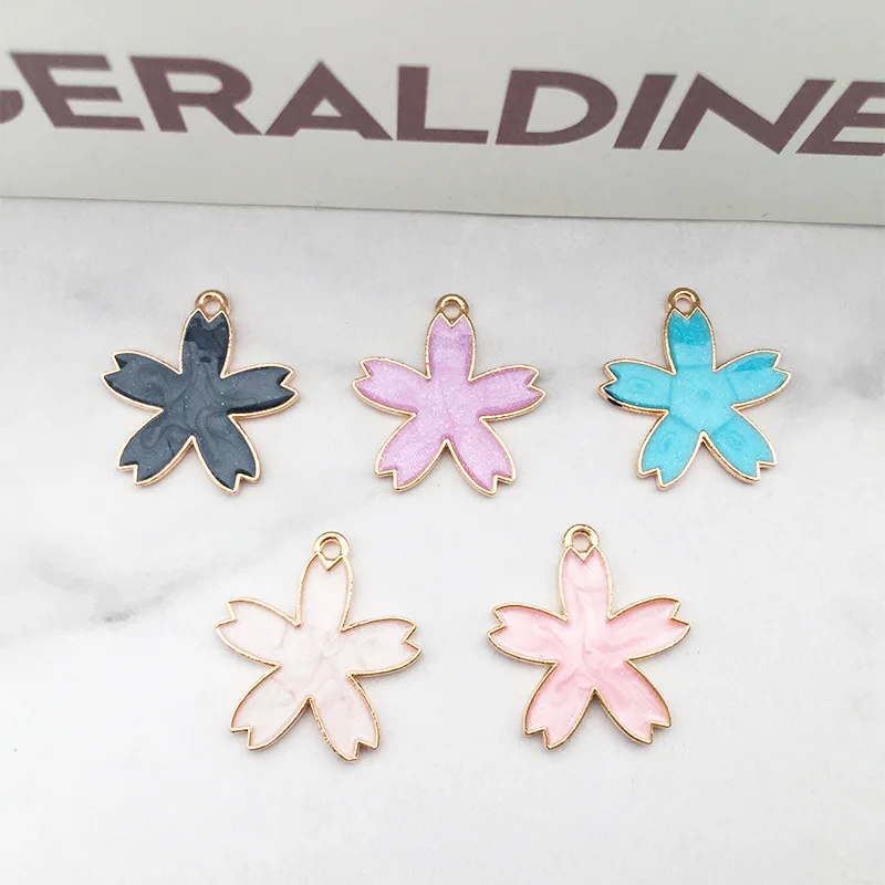 10 шт./Лот 18x21 мм пять лепестков розовый белый цветок масло эмаль DIY Подвески для
