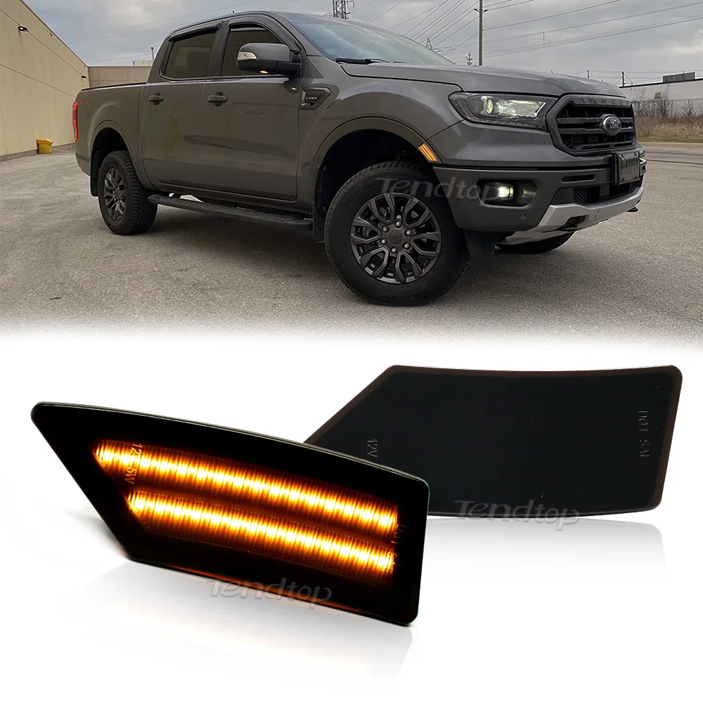 2Pcs For Ford Ranger Lariat XL XLT 2019 2020 2021 LED Dynamic Blinker Side Marker Lights Front Bumper Mirror Turn Signals Lamp