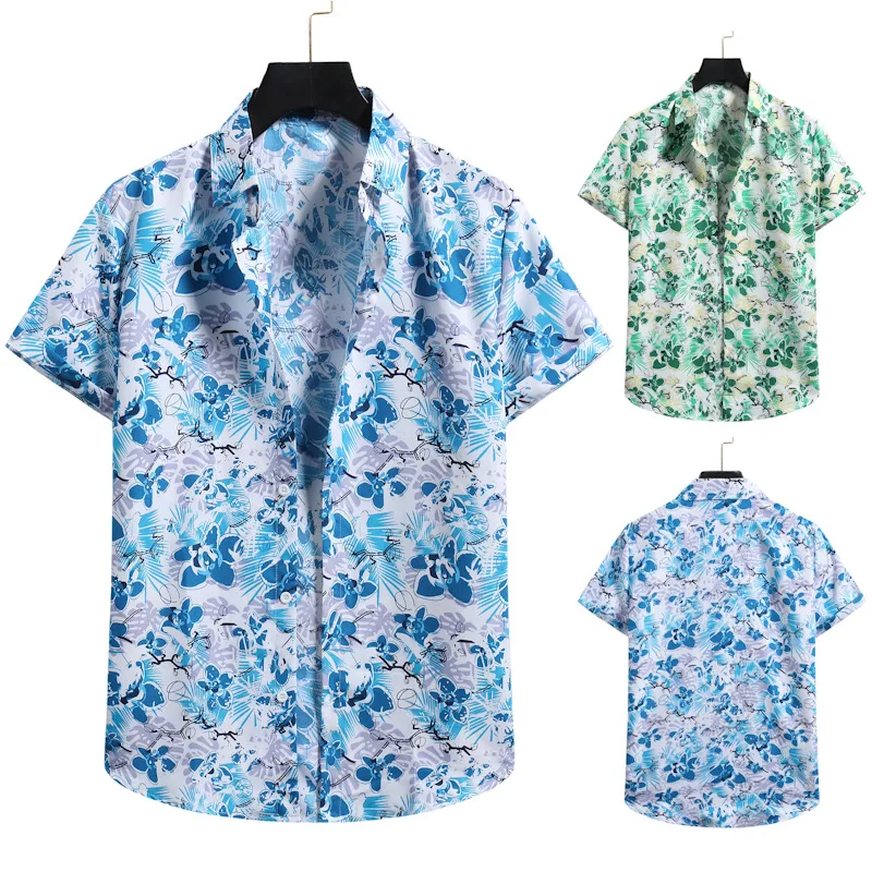 

Spring Summer Mens Short Sleeve Shirt Beachwear Flower Shirt Plus Size Fashion Floral Printed Button Up Top Boys Xxl