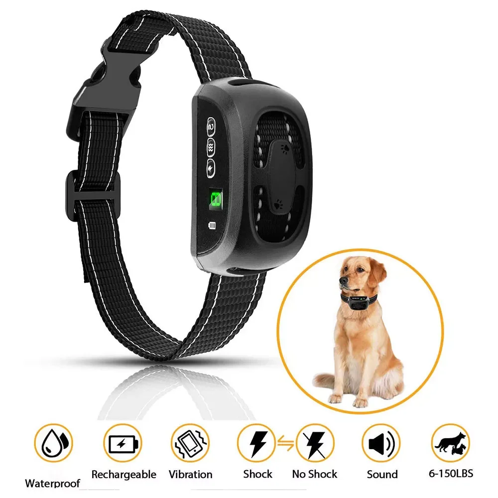 

Pet Dog Anti Barking Control Collar Rechargeable Shock Effective Stop Barking Dog Waterproof Training No Bark Silver ColorCollar