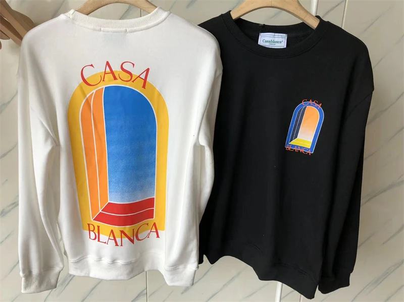 

Новинка 2023fw женские и мужские махровые толстовки с принтом замка Касабланки с круглым вырезом толстовка с длинным рукавом y2k