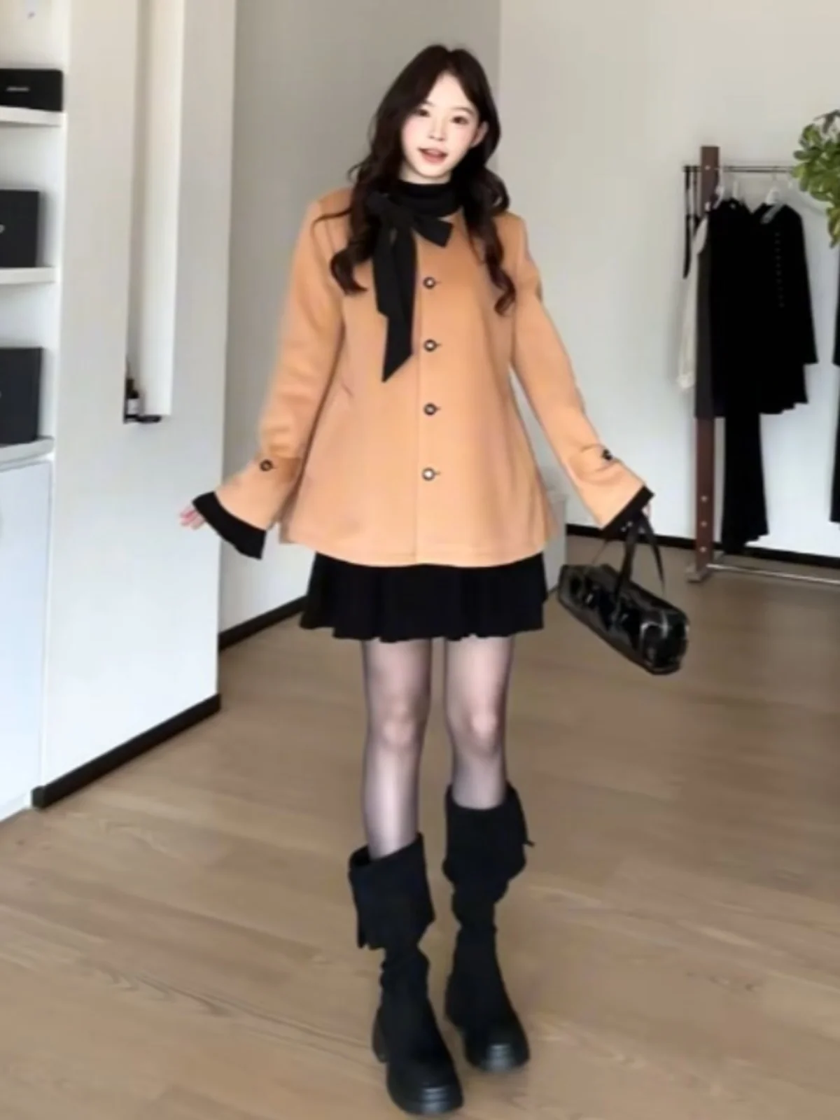 Высококачественное темпераментное пончо шерстяное пальто средней длины