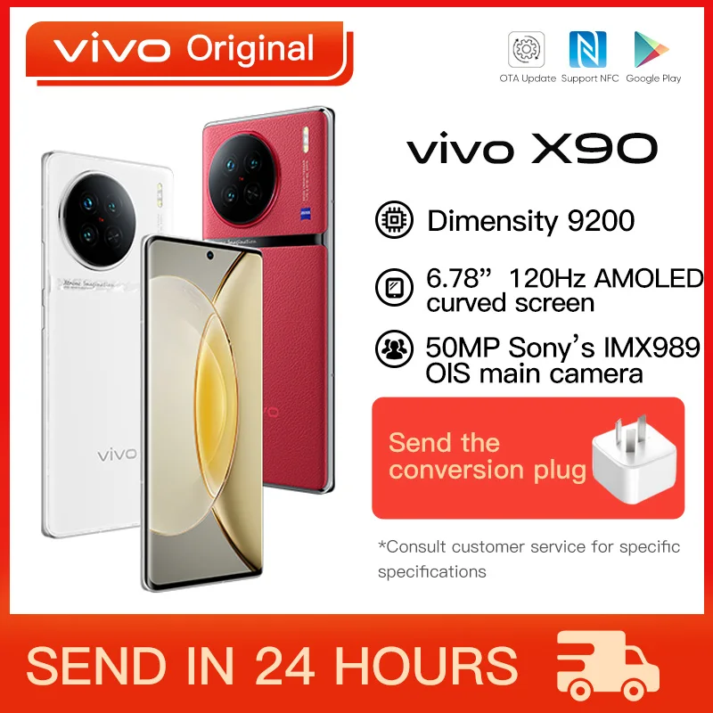Enlarge Original VIVO X90 5G Mobile Phone 6.78 Inch AMOLED Dimensity 9200 Octa Core 120W SuperFlash Charge 50M Triple Camera NFC