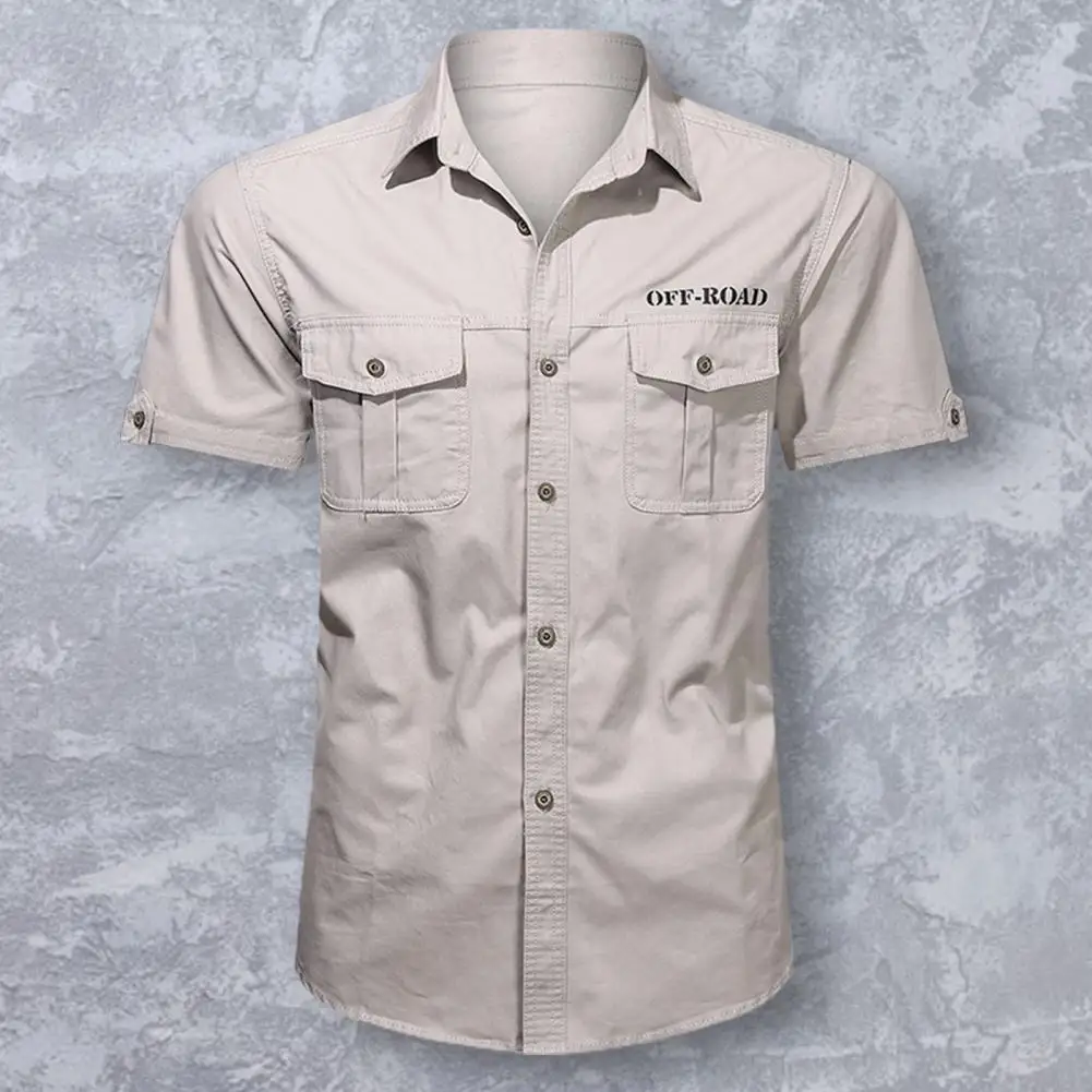 

Стильная рубашка с отложным воротником на пуговицах, Мужская дышащая рубашка в стиле милитари