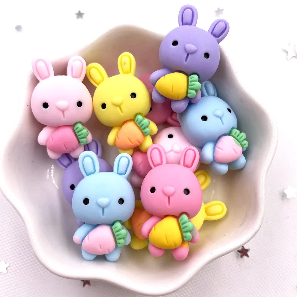 10 шт. разноцветные кавайные кролики из смолы редис кабошон с плоской задней