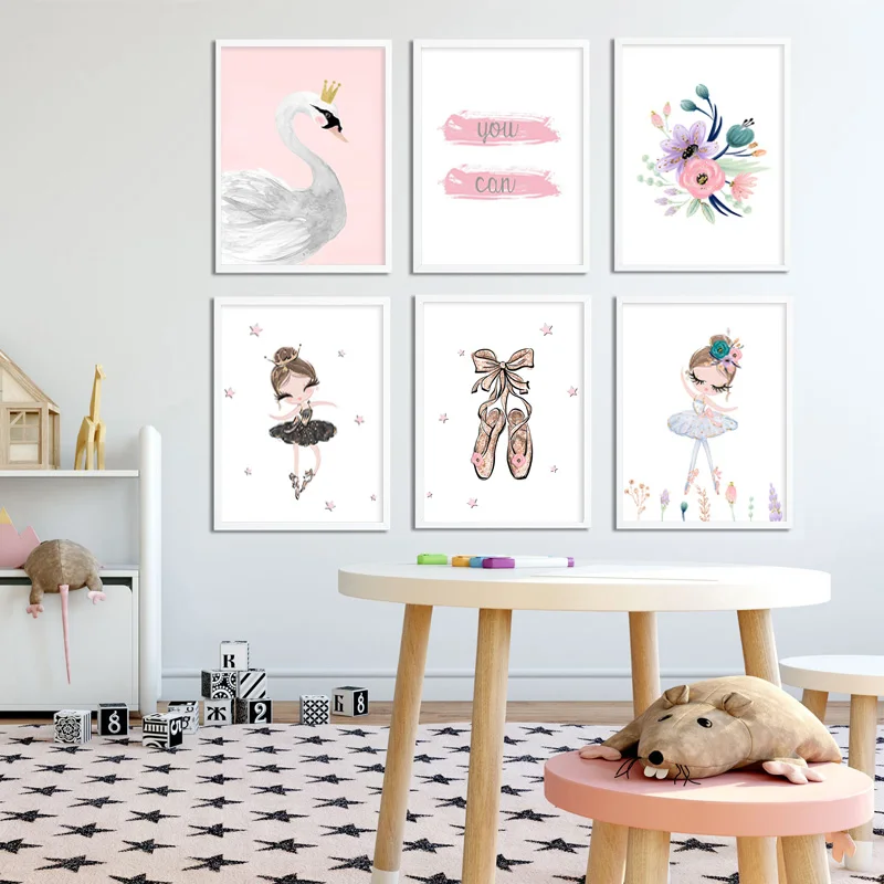 

Cartoon Swan Canvas Poster Ballet Dancer Painting Wall Art Picture Print Nordic Bay Girl Bedroom Home Decor Decoration Pictures