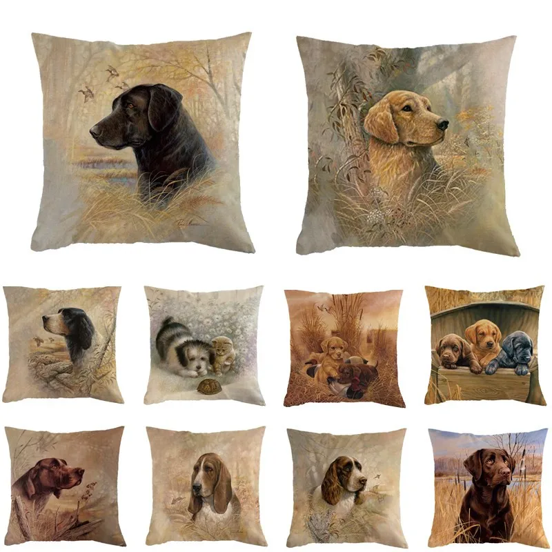 

Retro Style Cute Dog Printed Cushion Cover Decorative Sofa Throw Pillow case Cotton Linen Square Almofadas Cojines 45*45cm