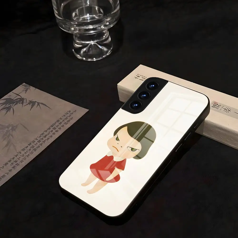 Фото Японский чехол для телефона Yoshimoto Nara Cartoon Girl для Samsung S25 S26 S24 S23 S22 S21 Ultra 10 Plus A16 Pro FE 20 Note 34 S30, стеклянный, противоударный №3