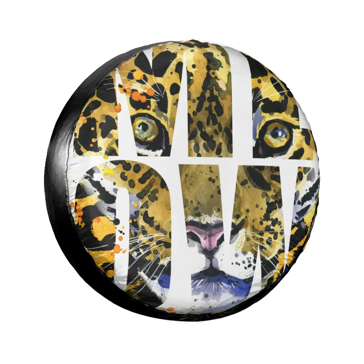 

1Pc Car Spare Tire Cover Leopard Watercolor With Meow Abstract Text Case Polyester Tire for Cars Wheel Protection Cover