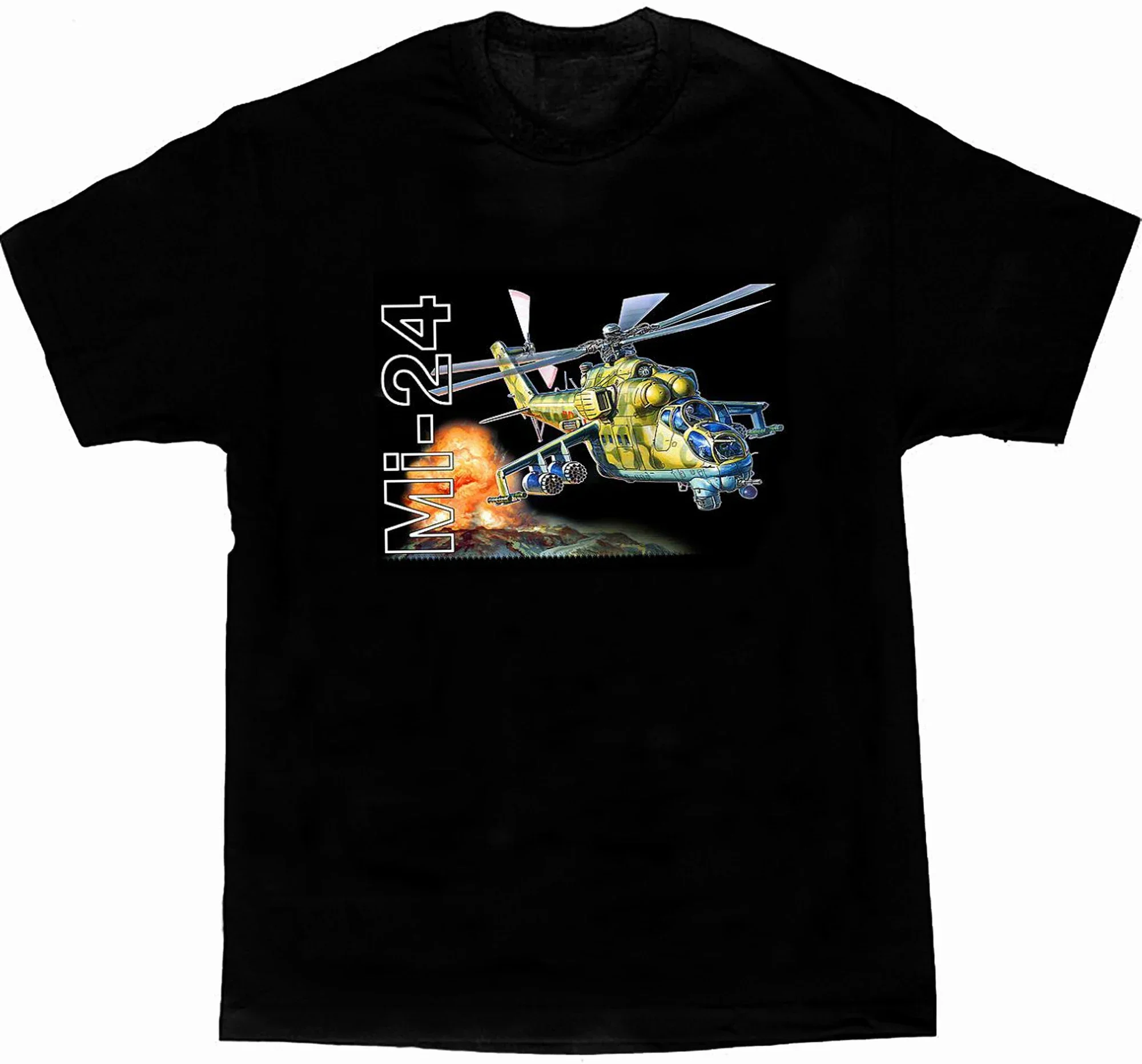 Советская Россия Mi-24 Hind Attack Helicopter футболка 100% хлопок с круглым вырезом летняя