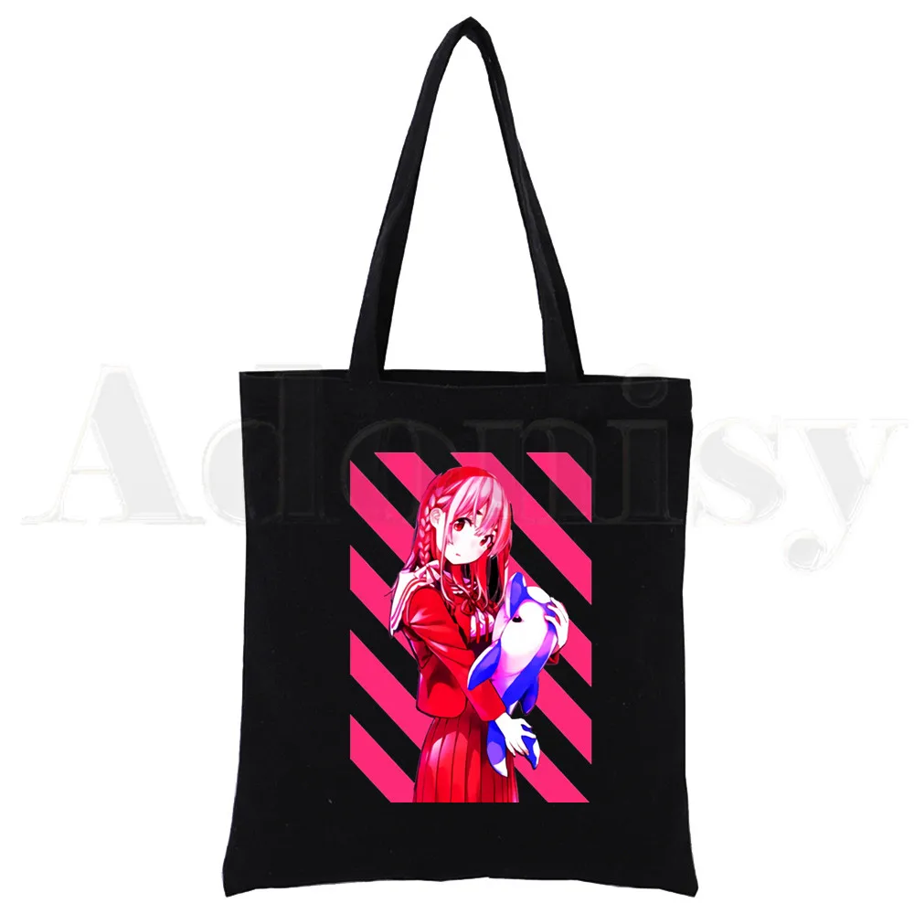

Kinoshita Kazuya Anime Black Handbags Cloth Canvas Kanojo Okarishimasu Tote Bag Shopping Travel Reusable Shoulder Shopper Bags
