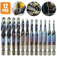 12pcs m3 m10 14 hss metric screw thread tap drill bits set high efficiency composite hex shank