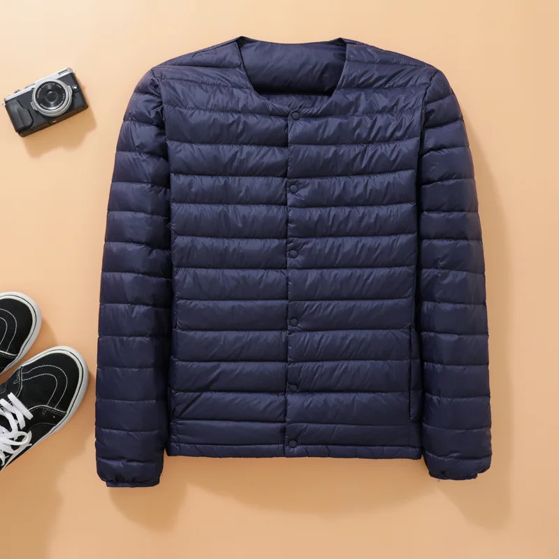 2022 New Autumn Winter Male Fashion Ultra Light Duck Down Jackets Windproof Feather Coats Collarless Warm Men Clothes Streetwear