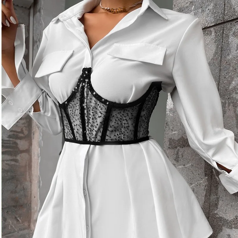 Модный корсет для женщин с шнуровкой под грудью, поясом-куммербундом, украшенный бандажным поясом, весенне-летний уличный стиль 2022 года.