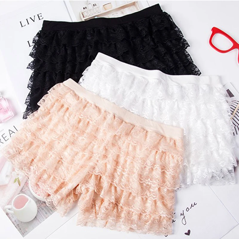 Купи Ruffle Lace Safety Short Pant Elastic Lolita Casual Bow Safety Shorts Bottoming Culottes Anti-walking Shorts Summer Thin Section за 109 рублей в магазине AliExpress