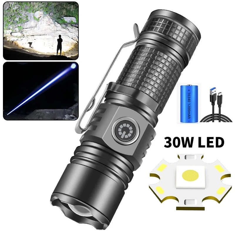 Тактический фонарик 30 Вт USB-C алюминиевый