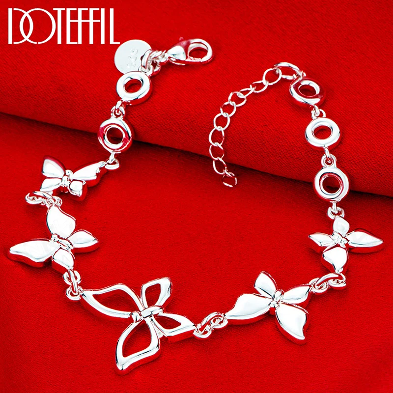 

DOTEFFIL 925 Sterling Silver Five Butterfly Chain Bracelet For Woman Fashion Charm Wedding Party Engagement Jewelry