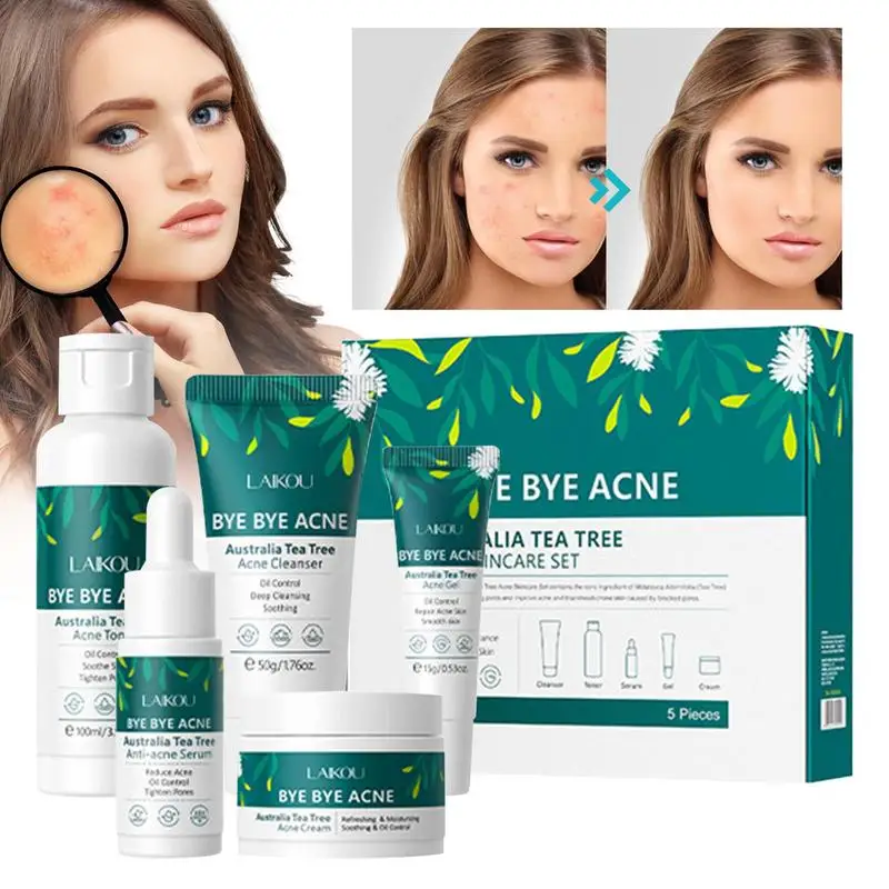 

Skincare Set For Oily Skin Tea Tree Face Beauty Products 5pcs/set Acnes Facial Skin Care Kit And Shrink Skin Pores Face Essence