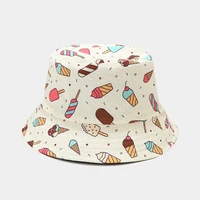 new ice cream embroidered reversible bucket hat fisherman hat outdoor travel sun cap hats for women hip hop caps for men %d0%bf%d0%b0%d0%bd%d0%b0%d0%bc%d0%b0