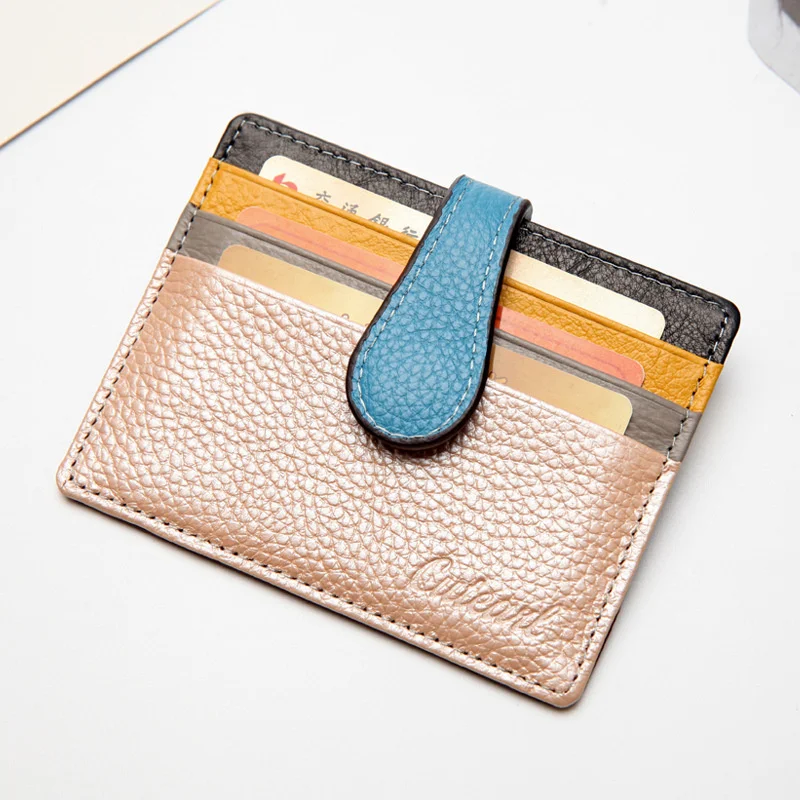 

Women Ultra Thin Small Credit Card Holder Men Mini Genuine Cow Leather Business Card Case Slim Colorful Slots ID Card Cover