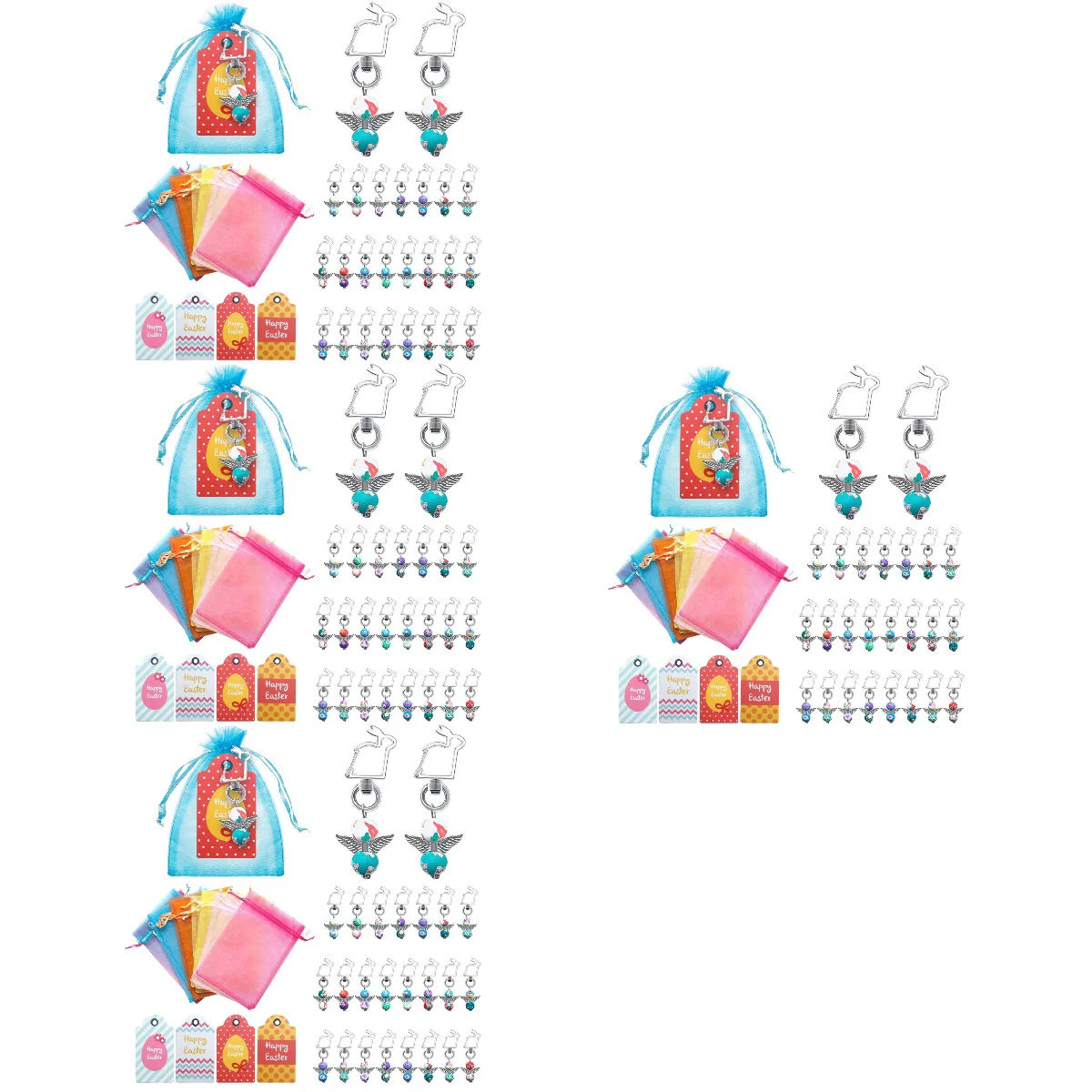 

4 Sets Rabbit Charm Keychains Angle Key Chains with Tags and Bags Party Favors