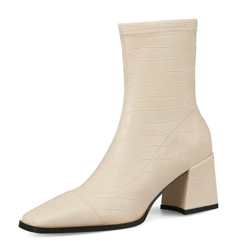 

Ботильоны женские из натуральной кожи, Классическая обувь для офиса и вечеринки, квадратный носок, на толстом высоком каблуке, Осень-зима