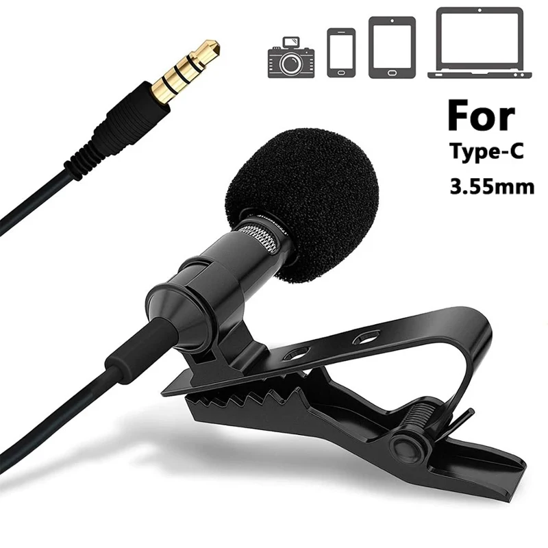 Professional Lavalier Microphone for PC Laptop Smartphone DSLR Camera 3.5mm TypeC Professional Micro Wired Microphone