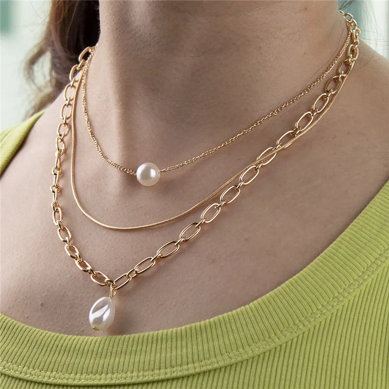 

ZOSHI New Fashion Pearl Chokers Necklace for Women Gold Color Multi Layered Chains Necklace Collar Aesthetic Jewelry