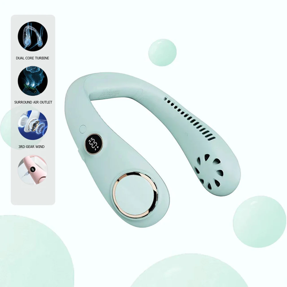 

Portable Bladeless Hanging Neck Fan USB Rechargeable Digital Display Summer Cooling Wearable Leafless Mute Sports Outdoor Office