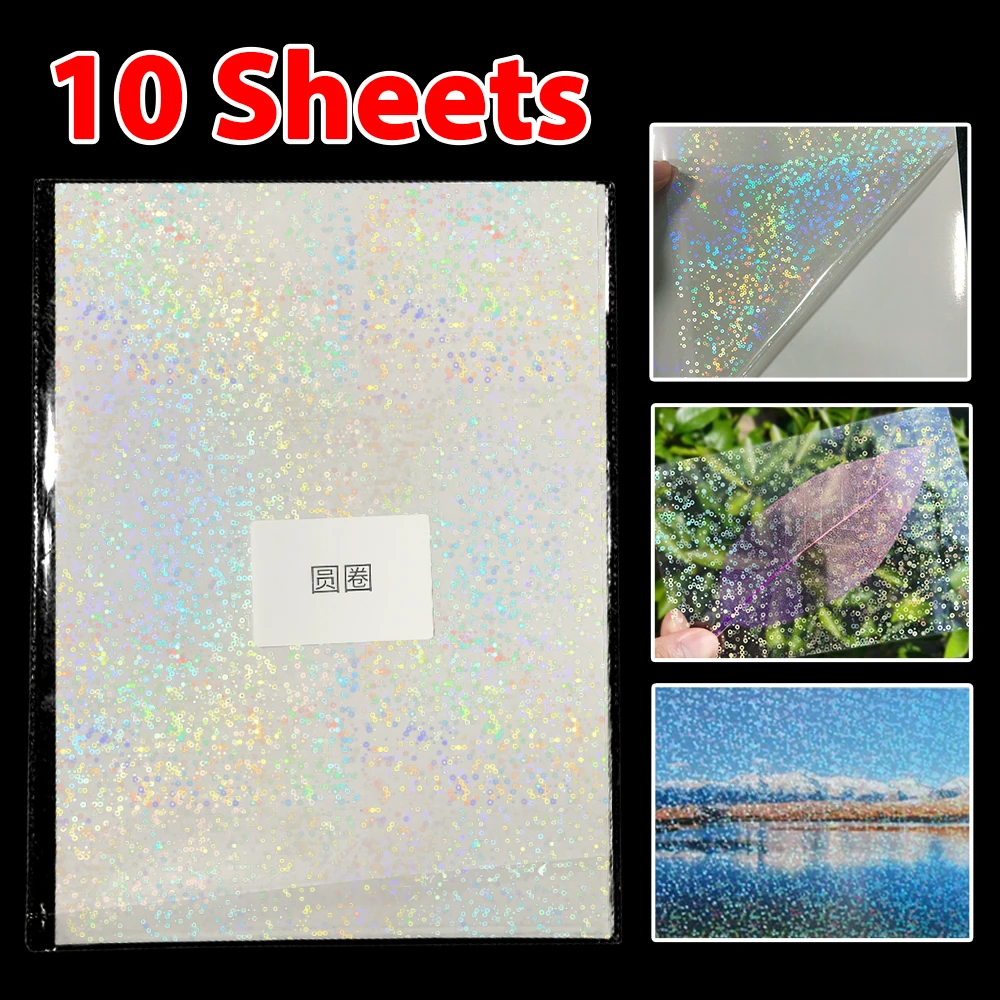 

10 Sheets Cold Lamination Film Holographic Sand Foil Adhesive Tape Back Hot Stamping On Paper DIY Package Color Card A4 Size